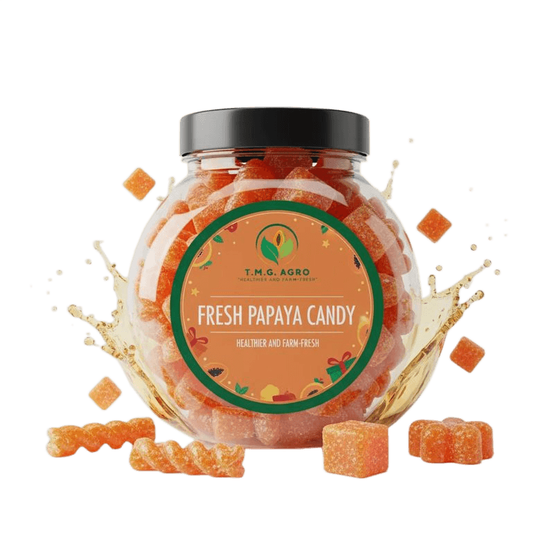 T.M.G Agro fresh papaya candy jar with papaya candies