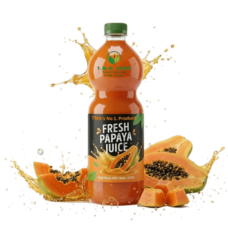 T.M.G Agro fresh papaya juice bottle with papaya fruit